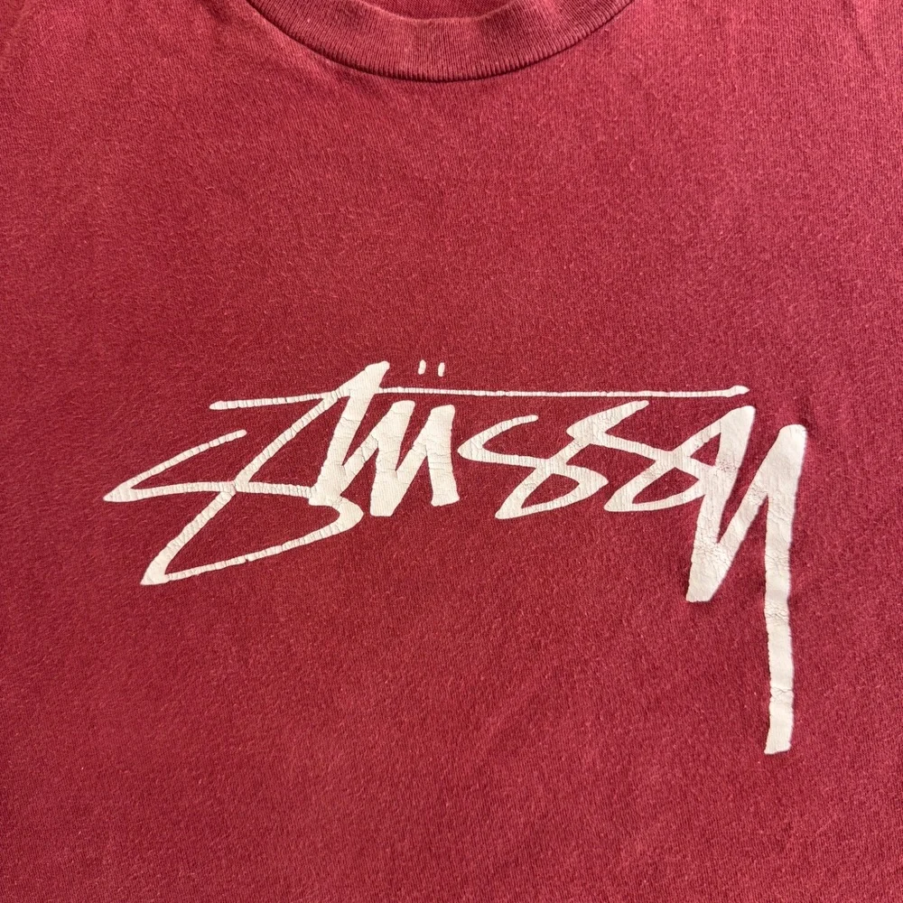 Stussy Shirt Medium Men's Long Sleeve Crewneck Pullover Logo Red Skate - Picture 3 of 9